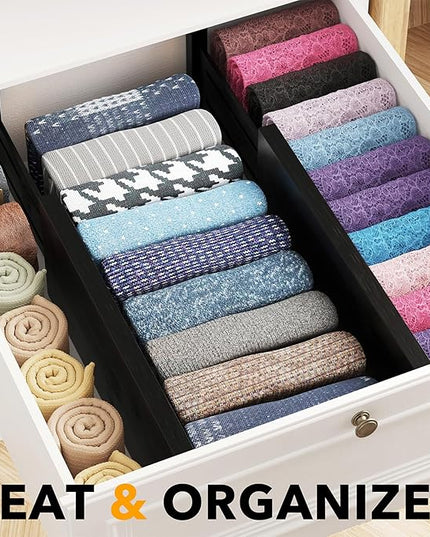 SpaceAid Bamboo 4 Pack Dresser Drawer Dividers, 4.65“ High Adjustable 12.5“-17” Drawer Organizers, Expandable Organization for Clothing, Clothes, Dressers, Black