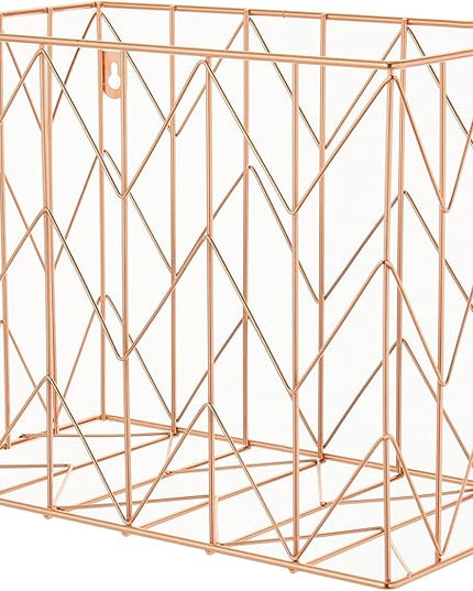 Beramon 1 Pack Rose Gold Hanging Folder Desk Organizer Decorative Organizer Metal Wire Baskets Suitable for Hanging file folder Design for Home Offices Supplies, 9.4 X 11.8 Inch