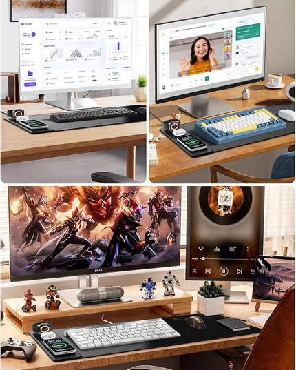 4-in-1 Mouse Pad with Magnetic Wireless Charging, 31.5"x15.8" Large Desk Mat for Laptop/Keyboard, Waterproof Smooth Surface, Non-Slip Base, with Adapter
