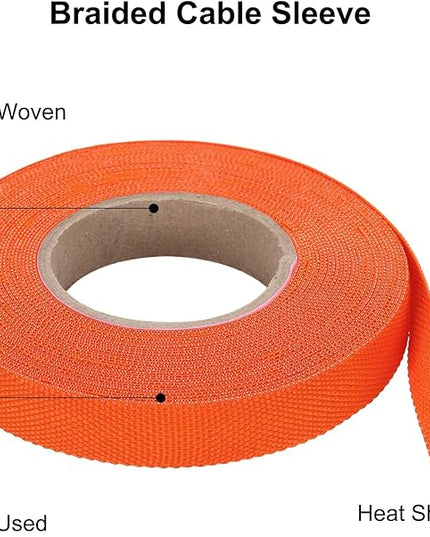 MECCANIXITY Braided Cable Sleeves Heat Shrinkable Fabric Sleeving, 3/8" 33ft Orange 2:1 Ratio Heat Shrinkable Cord Protector for Harness Cable, Network Cable Protection, Cable Management