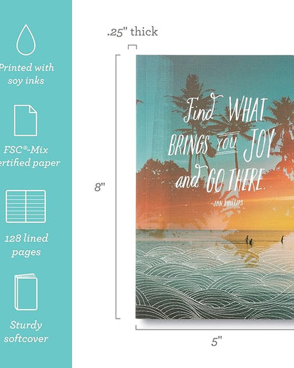 Compendium Softcover Journal - Find what brings you joy and go there. – A Write Now Journal with 128 Lined Pages, 5″W x 8″H