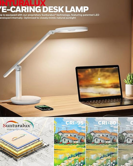 Honeywell Desk Lamp for Home Office, H6 Sunturalux™ Eye-Caring Led Desk Light, 800LM Dimmable Desk Lamp with Timer, Touch Control Tall Desk Reading Light, Table Lamp for Circle Webcam, Study, Bedroom