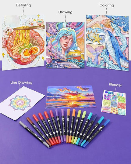 Art Markers Pens Dual Tip Coloring Markers Set with Brush & Fine Nib for Adult Coloring Book Christmas Gifts Professional Calligraphy & Drawing Art Supplies Kit for Adults (72 Colors)