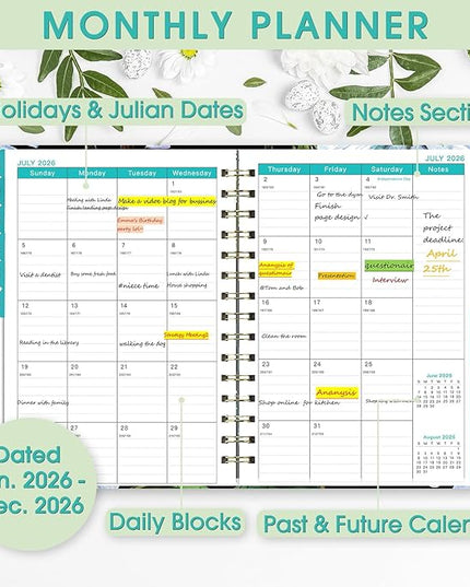 Ymumuda 2026 Planner, Daily Weekly and Monthly Planner，Jan 2026 - Dec 2026, 8.4" x 6.3", 2026 Calendar Planner Book with Tabs, Spiral Notebook with Inner Pocket for Office Home School Supplies