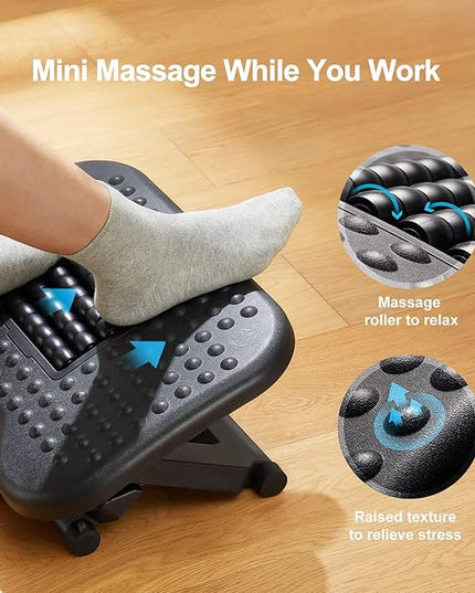 HUANUO Foot Rest for Under Desk at Work, Adjustable Footrest with Massage Texture and Roller, Ergonomic Foot Stool with 3 Height Position, 30 Degree Tilt Angle Adjustment for Home, Office