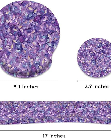 Britimes Purple Leaves Oil Painting Ergonomic Mouse Pad Set with Wrist Rest Non-Slip Rubber Base Wrist Cushion Support and Coasters Mousepad with Wrist Support for Computer Keyboard and Desk