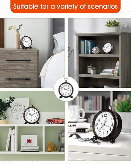 RODH Battery Alarm Clock,Night Light,Vintage Hangable Super Silent Non Ticking Analog Table Clock for Bedroom Bedside, Desk,Shelf