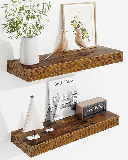 Fun Memories Floating Shelves Bathroom for Wall Mounted Shelves, 20 Inch Wood Shelf Set of 2, Home Storage & Display Decor, Rustic Brown