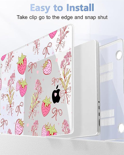 May Chen Case for MacBook Pro 14 inch, Models A2442 A2779 A2918 A2992 A3401 A3185 A3112 A3434, M1 M2 M3 M4 M5 Chip (2021-2025 Release), Plastic Hard Shell Case with Keyboard Cover, Strawberry Bow