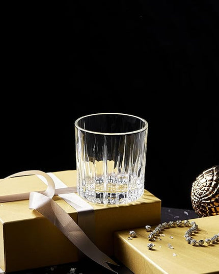 LEMONSODA Premium Double Rock Old Fashioned Whiskey Glass Tumbler - Set of 6-12oz - Perfect for Scotch, Whiskey, Cocktails, Bourbon and Cognac - For Gifts, Parties - (Lines)