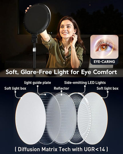 2300 Lumens Ring Light with Stand for Desk, Computer & Laptop – Podcast & Streaming Light with Flexible Phone Holder, CRI 98+ Bright Yet Soft Influencer Light for Video Recording, Conference & Calls