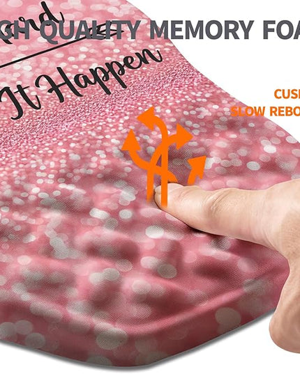 Ergonomic Slope Mouse Pad Wrist Support, Wrist Rest Mousepad for Carpal Tunnel Pain Relief with Massage Bulge and Slow Rebound Memory Foam (12x8 inch, Pink Stay Positive)