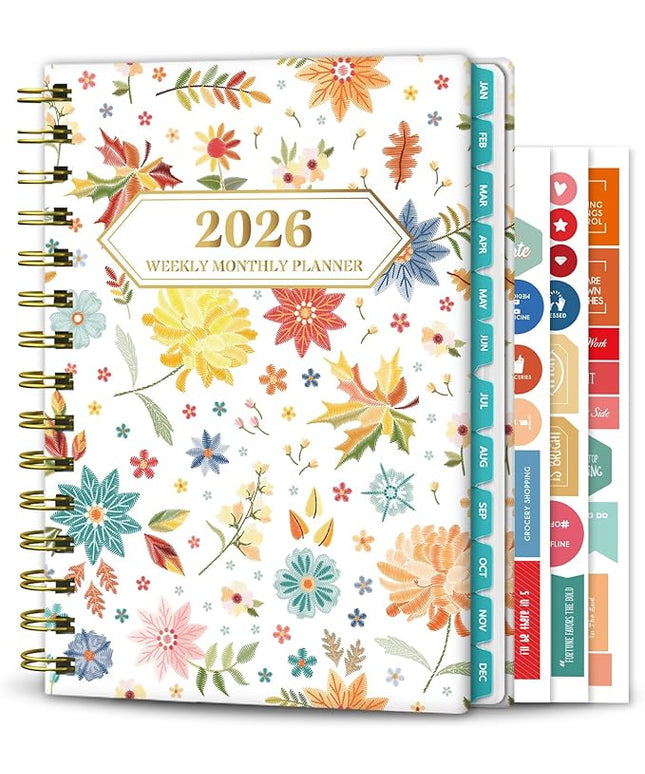 Ymumuda 2026 Planner, Daily Weekly and Monthly Planner，Jan 2026 - Dec 2026, 8.4" x 6.3", 2026 Calendar Planner Book with Tabs, Spiral Notebook with Inner Pocket for Office Home School Supplies
