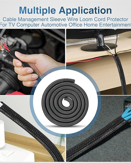 Nilight Cable Sleeve, 10ft-1/2inch Cord Management Sleeves, Braided Sleeving, Split Self Wrapping Wire Loom for Computer Electrical Automotive Harness Protector Organizer, Black