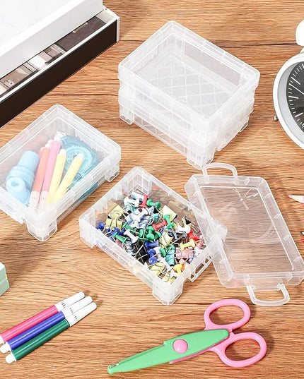 Suzile 60 Pcs Plastic Crayon Boxes with Snap Lids Clear Crayon Organizers and Storage Container, Bulk Stackable Pen Pencil Case for Art Crafts Classroom Office(Clear)