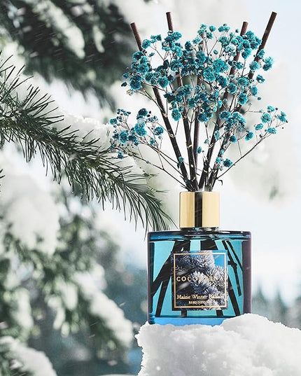 COCORRÍNA Reed Diffuser - Maine Winter Balsam Reed Diffuser Set with 8 Sticks & Preserved Baby's Breath, Reed Diffuser for Home Bathroom Shelf Decor