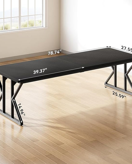 LITTLE TREE 78.7 Inch Large Executive Desk, Extra Long Computer Office Desk Workstation, Modern Simple Style Laptop Table, Sturdy Wooden Writing Workstation for Home Black