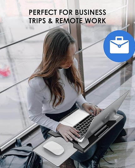 DeskLogics Laptop Lap Desk for Bed & Couch, Portable Laptop Lap Pad with Retractable Left/Right Mouse Pad, Stable & Comfortable Lap Tray for Sofa, Travel, Writing & Home Office