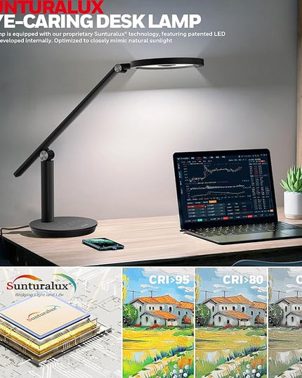 Honeywell Desk Lamp for Home Office, H6 Sunturalux™ Eye-Caring Led Desk Light, 800LM Dimmable Desk Lamp with Timer, Touch Control Tall Desk Reading Light, Table Lamp for Circle Webcam, Study, Bedroom