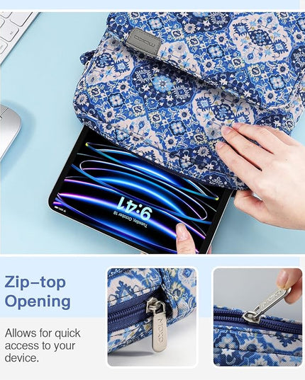 MoKo 9-11 Inch Tablet Sleeve Bag Handle Carrying Case with Shoulder Strap Fits 11inch iPad Air M3, iPad A16 2025, iPadPro 11", iPad109/8/7th Gen 10.2, Air 5/4th 10.9, Tab S8/S9 11", Blue Bohemia