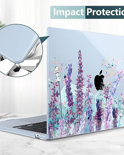 DONGKE for M4 MacBook Air 13.6 Inch Case 2025 2024 2023 2022 Model A3240 A3113 A2681 M3 M2 Chip, Plastic Hard Shell Case Cover with Touch ID for MacBook Air 13 Inch M4 - Lavender Flowers