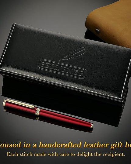 BEILUNER Red Fountain Pen,Stunning Luxury Pens with 24K Gold Finish, Gorgeous 24K Gilded Nib(Medium), Fancy Pen Gift for Men&Women -Ink Converter-Elegant,Professional,Office,Nice Pen for Writing