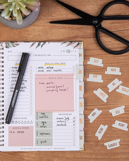 DiverseBee Gold Foil Planner Monthly Tabs, 24 Peel and Stick Laminated Tabs for Notebooks (12 Month and 4 Blank), Calendar Stickers for Planners, Dividers (Jade)