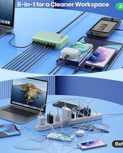 USB C Charger 300W USB C Charger Block, 8-Ports GaN IV Fast Charging Station Hub,PD 100W Laptop Charger Adapter,for MacBook Pro/Air/iPad/iPhone16/15/14/Apple Watch/DELL/Samsung for Home Office
