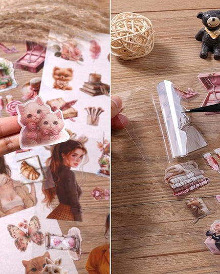 Auguro Scrapbooking Stickers 20 Sheets Pre-Cut 200 washi Stickers PET People Sticker Books for journaling Scrapbook Supplies Transparent Journal Sticker