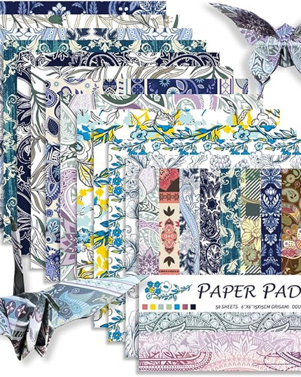 Square Origami Paper 6x6 Double Sided 50 Sheets 50 Colors 70GSM Origami Kit Japanese Chiyo Easy Fold Arts Crafts DIY Handwork Baroque