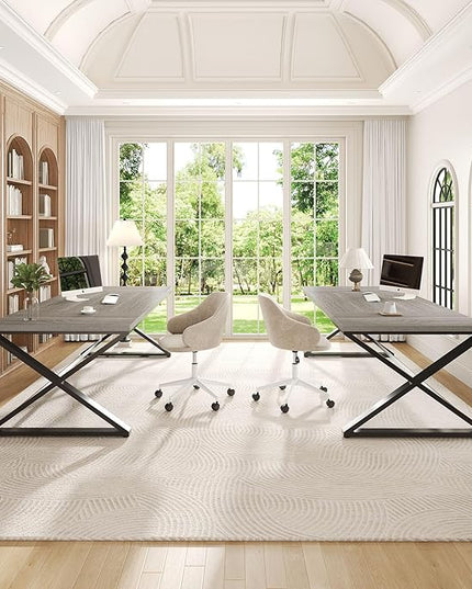IBF Extra Large Desk, 78.7” Long Home Office Computer Desk, Simple Wide Work Desks for Writing Study in Bedroom, Industrial Wood Metal Game Desks Executive Workstation Conference Table, Light Grey Oak