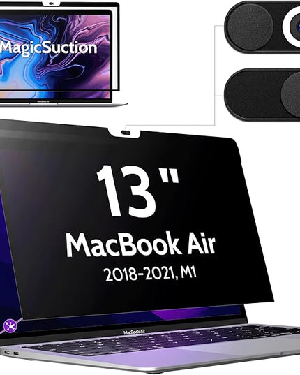 Peslv Privacy Screen for MacBook Air 13 Inch (2018-2021, M1) & MacBook Pro 13 In (2016-2022, M1, M2), MagicSuction™ Removable Anti Spy Black Protector, Glare Blue Light Filter for Mac Laptop Computer
