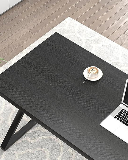 FOLUBAN Black Desk, Modern Wood and Metal Computer Desks for Home Office, Simple Writing Work PC Desk for Bedroom, Industrial Study Gaming Table for Living Room, 60 Inch