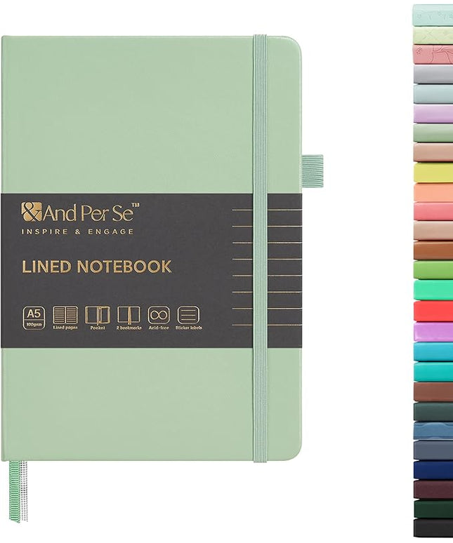 &And Per Se Lined Journal Notebook, 160 Pages, A5 5.7 x 8 inches College Ruled Thick Paper Notebook Journals for Writing, Hardcover Notebooks for Women Men Office School (1 Pack, Light Green)