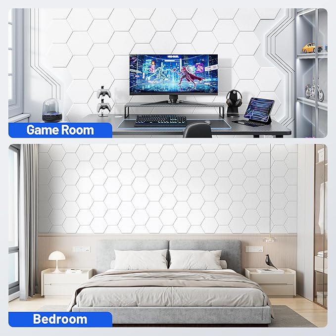 20 Pack Hexagon Acoustic Panels with Self-Adhesive, 12" X 10" X 0.4" Sound Proof Foam Panels for Walls, High Density Soundproof Wall Panels, Sound Dampening Panels for Home Studio Decor Office - White