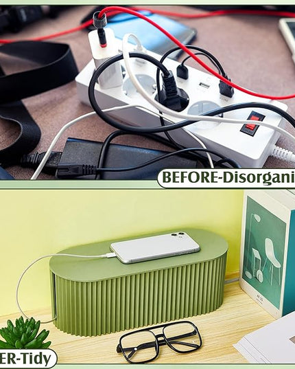 Marsui 2 Pcs Green Cable Management Organizer Box for Hiding Wires, Home Office Desk Floor Cord Organizer, 11.8 x 5.1 x 4.3 Inch Cord Strip Protect Holder Wire Storage