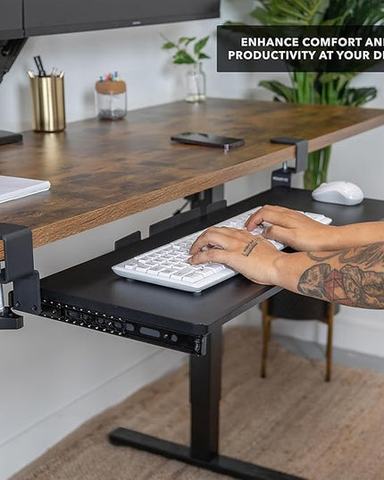 Mount-It! 30” Extra-Wide Clamp-On Under Desk Keyboard Tray, Large Slide-Out Keyboard Drawer for Desk, Ergonomic Pull-Out Platform with Smooth Gliding Tracks, No-Drill C-Clamp Mount