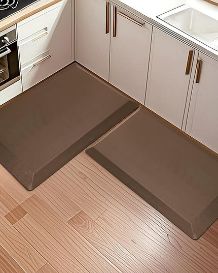 2 PCS Anti Fatigue Kitchen Mats for Floor, Brown 9/10 Extra Thick Cushioned Standing Desk Mat, Comfort Memory Foam Ergonomic Rugs and Mats Non-Slip Waterproof for Office, Kitchen, 20"x32"+20"x32"
