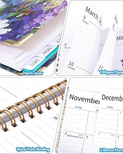 2026 Planner, Weekly and Monthly Planner, January 2026 - December 2026, Calendar Planner A5 (6.5" x 8.5") with Tabs, Inner Pocket for Home School Office Supplies, Purple Flower
