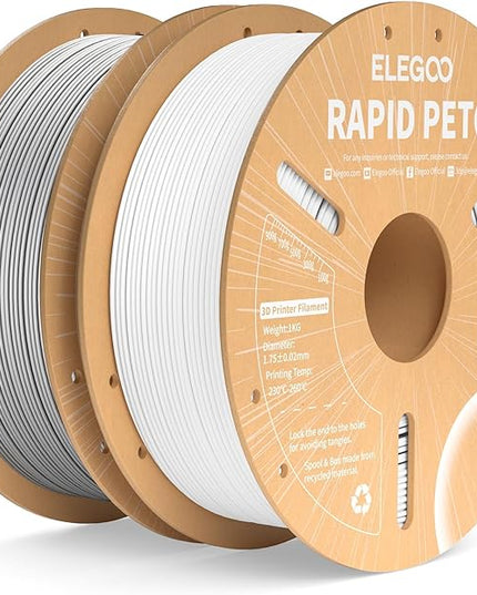 ELEGOO Rapid PETG Filament 1.75mm White & Gray 2KG, High Speed 600mm/s 3D Printer Filament Dimensional Accuracy +/- 0.02 mm, 1kg Cardboard Spool(2.2lbs) Fits for Most FDM 3D Printers