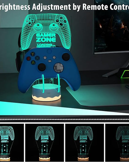 Light up Headset and Controller Stand, 16 Colors 3D LED Lights Gamepad Headphone Holder with Remote Control, Game Controller Hanger for All Universal Gaming PC Accessories