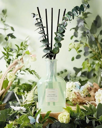 COCORRÍNA Eucalyptus & Wild Mint Reed Diffuser – 6.76 oz Essential Oil with Sticks & Dried Eucalyptus, Home Fragrance for Bedroom or Bathroom Décor