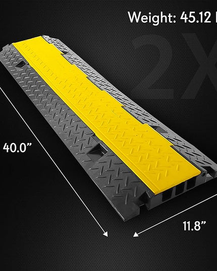 Pyle Ramp-3 Channel Rubber Floor Cord Concealer-Heavy Duty Cable Protector Wire/Hose/Pipe Hider Driveway Protective Covering Armor PCBLCO105X2 (Pair), One Size, Black and Yellow