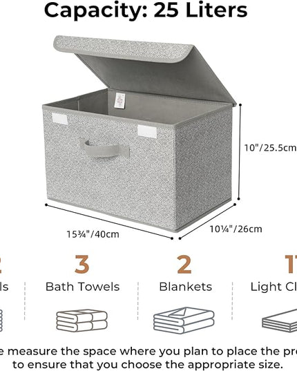 GRANNY SAYS Storage Baskets with Lids, Clothes Storage Boxes, Fabric Storage Bins, Keepsake Box, Closet Organizers and Storage, Gray, 2-Pack