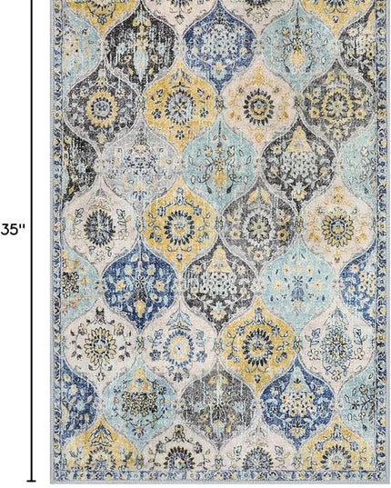 Lahome Moroccan Trellis Kitchen Rugs Non Slip Washable, 2x3 Rugs for Entryway Bathroom, Non-Slip Indoor Door Mat Ultra-Thin, Small Oriental Throw Carpet for Bedroom Entry, Yellow/Aqua