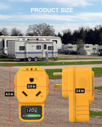 30 Amp RV Surge Protector with Display Screen, Real-Time Voltage Monitor, Circuit Analyzer, 30A Male to Female Plug, 2100 Joules Surge Protection, LED Indicator Lights for Camper & Travel Trailer