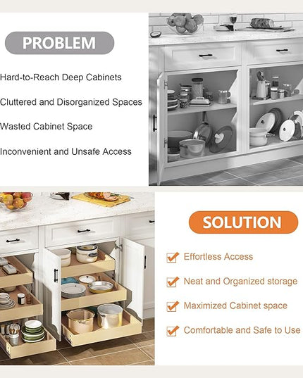 WelFurGeer 3-Tier Pull Out Cabinet Organizer with Soft Close, Heavy-Duty Slide Out Drawers for Cabinets, Pull Out Drawers for Cabinets, Bottom Mount Shelves for Kitchen, Pantry, Bathroom