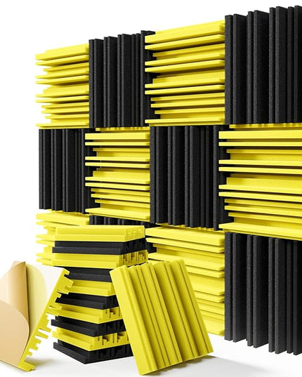 Upgrade 12-Pack Self-adhesive Sound Proof Foam Panels,12" X 12" X 2" Acoustic Panels with High Density,Decorative Soundproof Wall Panels Sound Absorbing Foam for Wall and Ceiling(Black+Yellow)