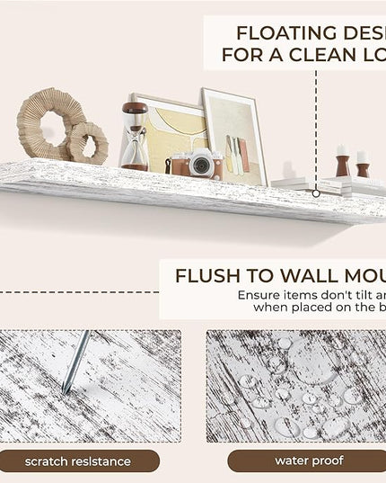 RICHFOCUS 72Inch Floating Shelves for Wall 2 Pack Shelves for Bedroom|Kitchen|Bathroom Wall Mounted Rustic Distressed Wood Floating Shelf with Invisible Brackets for Books|Storage|Decor, Rustic