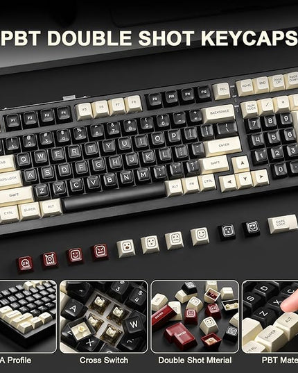 Keycaps- Double Shot PBT Custom Keycap Set, Rome Minimalist Style 161 Keys, Suitable for 65% 75% 80% 98% 100% All Kinds of Mechanical Keyboards with Cross Shaft, with Key Puller